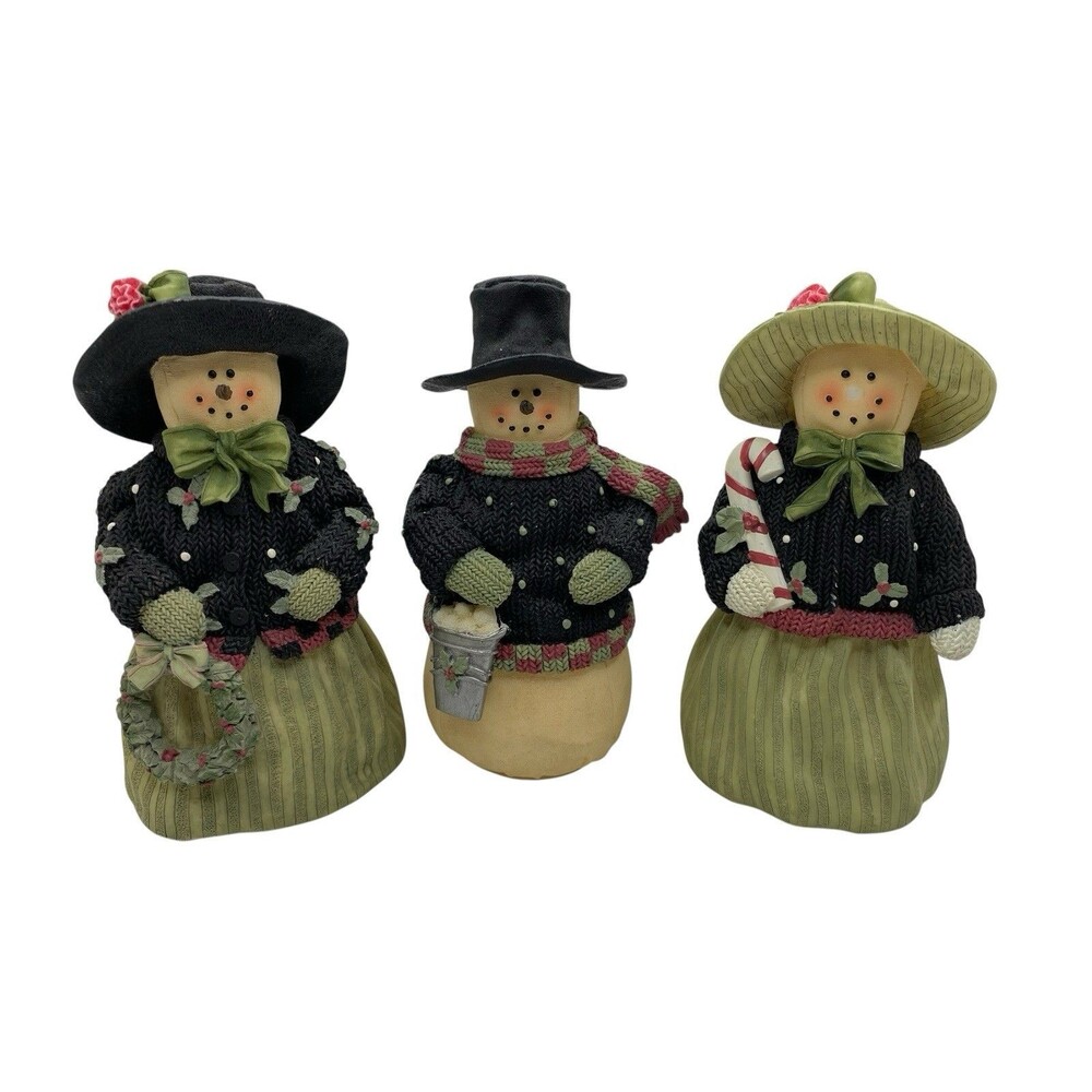 Plum Pudding 5" Snowmen Christmas Figurines Heather Hykes Artisan Flair Lot of 3
